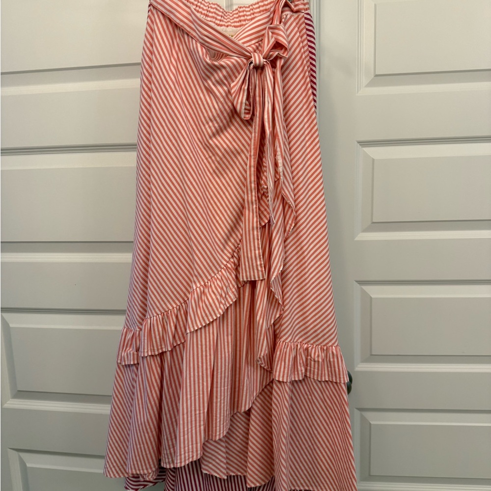 Anthropologie Red and White Striped Maxi Skirt